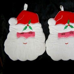 VINTAGE 70'S CLOTH SANTA FACE WALL HANGERS SET OF 2